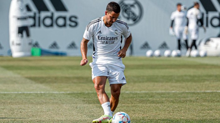 MADRID, SPAIN - JULY 14: Eden Hazard player of Real Madrid is training at Valdebebas training ground on July 14, 2022 in Madrid, Spain. (Photo by Helios de la Rubia/Real Madrid via Getty Images)
