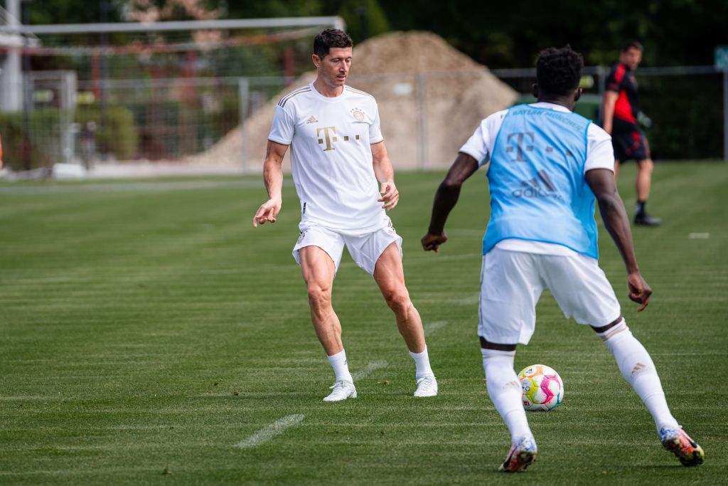 MUNICH, GERMANY - JULY 13: Robert Lewandowski of FC Bayern Muenchen during a training session of FC Bayern München at Saebener Strasse training ground on July 13, 2022 in Munich, Germany. (Photo by S. Mellar/FC Bayern via Getty Images)