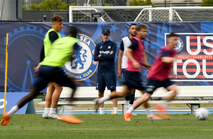 LOS ANGELES, CA - JULY 11: Head coach Thomas Tuchel  of Chelsea looks on during a pre-season training session at UCLA Campus on July 11, 2022 in Los Angeles, California. (Photo by Kevork Djansezian/Getty Images)