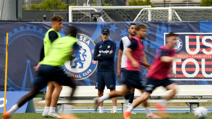 LOS ANGELES, CA - JULY 11: Head coach Thomas Tuchel  of Chelsea looks on during a pre-season training session at UCLA Campus on July 11, 2022 in Los Angeles, California. (Photo by Kevork Djansezian/Getty Images)