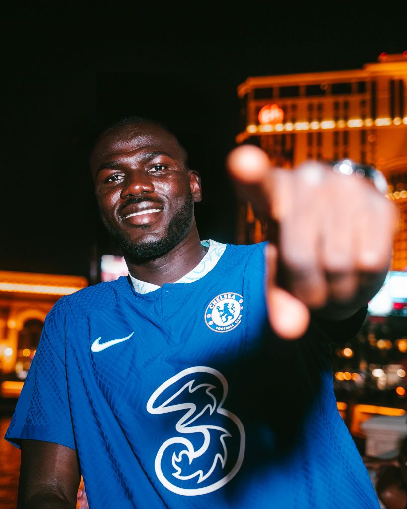 LAS VEGAS, NV - JULY 15:  Kalidou Koulibaly poses for a portrait as is unveiled as a Chelsea player on July 15, 2022 in Las Vegas, Nevada. (Photo by Chelsea FC via Getty Images.