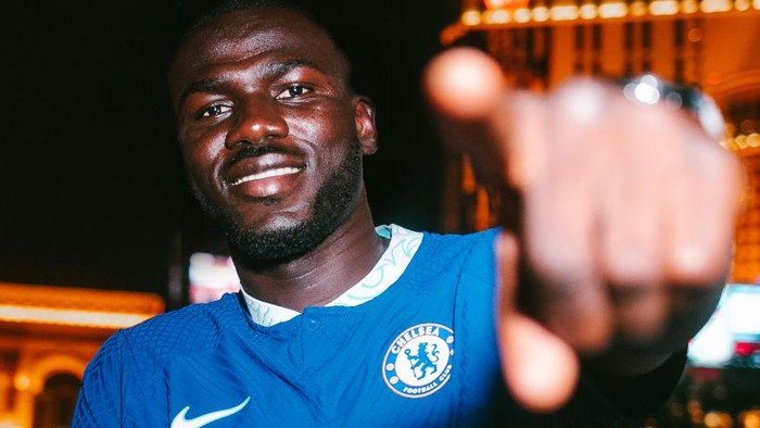 LAS VEGAS, NV - JULY 15:  Kalidou Koulibaly poses for a portrait as is unveiled as a Chelsea player on July 15, 2022 in Las Vegas, Nevada. (Photo by Chelsea FC via Getty Images.