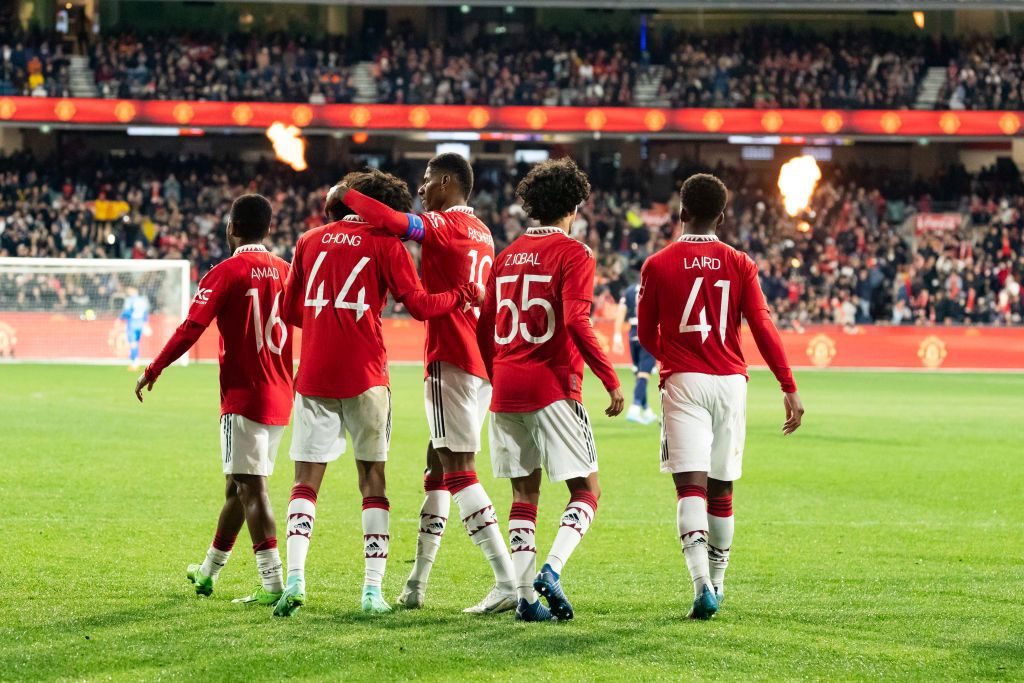 MELBOURNE, AUSTRALIA - JULY 15: Tahith Chong of Manchester United scores against Melbourne Victory via a deflection in a pre-season friendly football match at the MCG on 15th July 2022 (Photo credit should read Chris Putnam/Future Publishing via Getty Images)