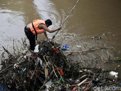 Gercep! Petugas Bersihkan Sampah Kayu di Pintu Air Manggarai