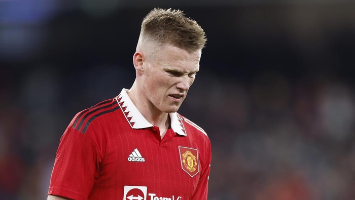 MELBOURNE, AUSTRALIA - JULY 15: Scott McTominay of Manchester United reacts during the Pre-Season friendly match between Melbourne Victory and Manchester United at Melbourne Cricket Ground on July 15, 2022 in Melbourne, Australia. (Photo by Mike Owen/Getty Images)