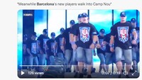 Barcelona mendapat dana segar untuk belanja pemain usai mengaktifkan tuas ekonomi dan menggaet sponsorship Spotify. (Foto: Twitter)