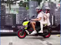 Mesranya Wulan Guritno Dibonceng Sabda Ahessa Naik Aprilia SR-GT 200