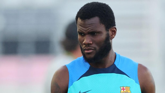 FORT LAUDERDALE, FLORIDA - JULY 18: Franck Kessie of FC Barcelona looks on during a training session ahead of the preseason friendly against Inter Miami CF at DRV PNK Stadium on July 18, 2022 in Fort Lauderdale, Florida. (Photo by Michael Reaves/Getty Images)