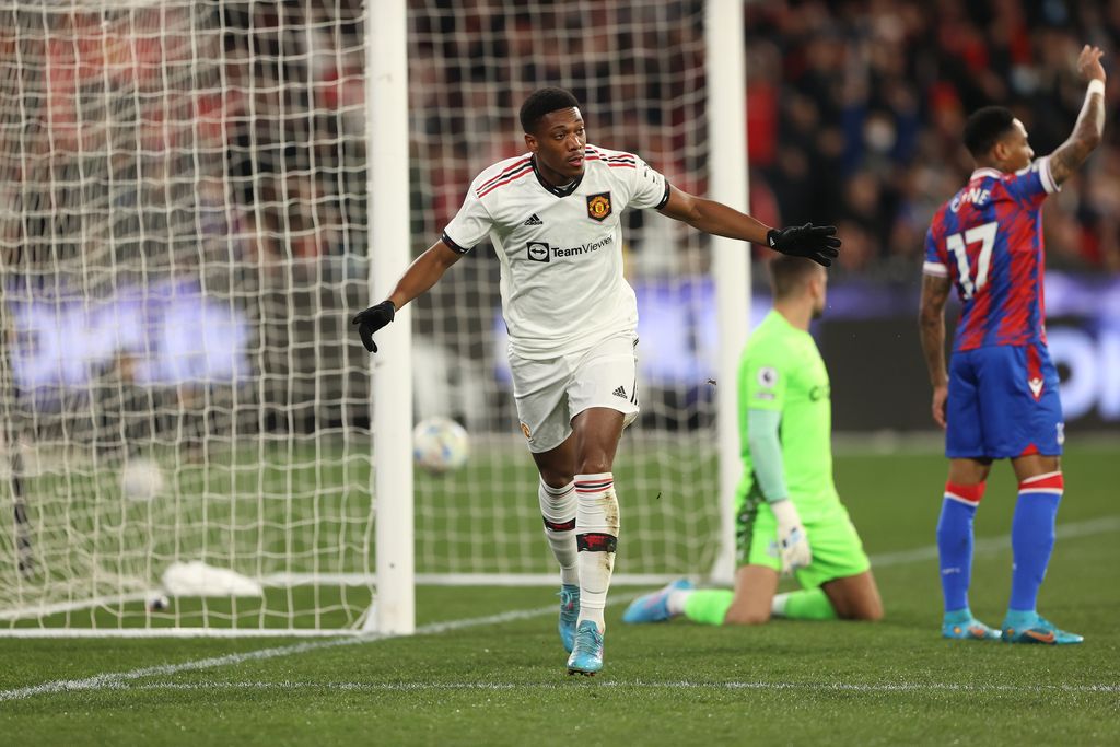 MELBOURNE, AUSTRALIA - JULY 19: Anthony Martial of Manchester United celebrates after scoring a goal during the Pre-Season Friendly match between Manchester United and Crystal Palace at Melbourne Cricket Ground on July 19, 2022 in Melbourne, Australia. (Photo by Robert Cianflone/Getty Images)