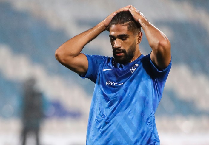BELGRADE, SERBIA - OCTOBER 29: Abdulla Yusuf Helal of Slovan Liberec reacts during the UEFA Europa League Group L stage match between Crvena Zvezda and FC Slovan Liberec at Rajko Mitic Stadium on October 29, 2020 in Belgrade, Serbia. (Photo by Srdjan Stevanovic/Getty Images)