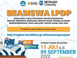 Buruan Daftar! Beasiswa LPDP untuk Guru PAUD & SD Ditutup 9 September