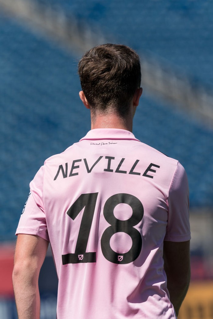 FOXBOROUGH, MA - MAY 1: Harvey Neville #18 of Inter Miami II during a game between Inter Miami CF II and New England Revolution II at Gillette Stadium on May 1, 2022 in Foxborough, Massachusetts. (Photo by Andrew Katsampes/ISI Photos/Getty Images).