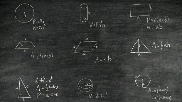 mathematics formula of geometric shape written on blackboard
