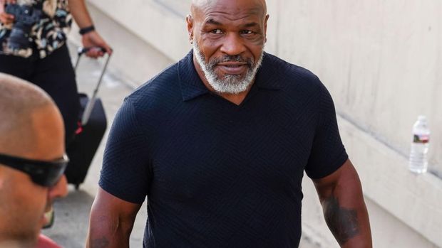 LOS ANGELES, CA - JUNE 16: Mike Tyson is seen arriving at 'Jimmy Kimmel Live' Show on June 16, 2022 in Los Angeles, California.  (Photo by JOCE/Bauer-Griffin/GC Images)