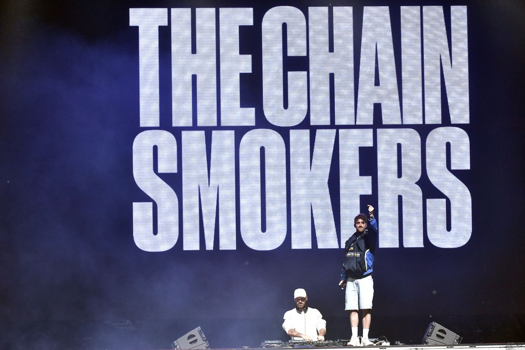 STATELINE, NEVADA - JULY 08: Alex Pall (L) and Drew Taggart of The Chainsmokers perform in support of the duo's 