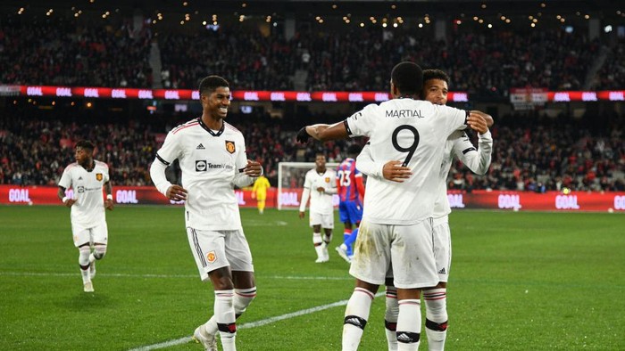 MELBOURNE, AUSTRALIA - JULY 19: Anthony Martial of Manchester United celebrates after scoring a goal during the Pre-Season Friendly match between Manchester United and Crystal Palace at Melbourne Cricket Ground on July 19, 2022 in Melbourne, Australia. (Photo by Vince Caligiuri/Getty Images)