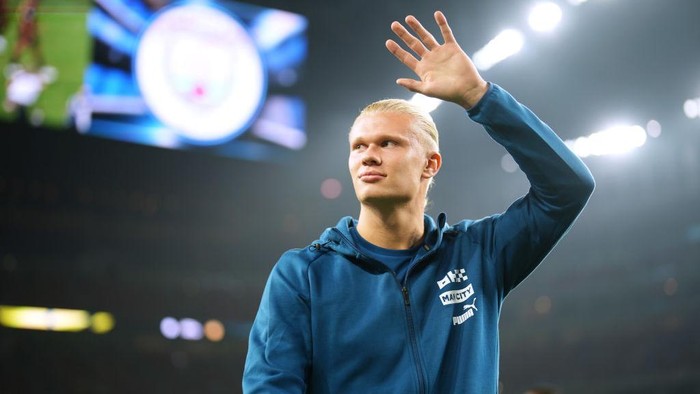 HOUSTON, TEXAS - JULY 20: Erling Haaland of Manchester City reacts following the Pre-Season friendly match between Manchester City and Club America at NRG Stadium on July 20, 2022 in Houston, Texas. (Photo by Tom Flathers/Manchester City FC via Getty Images)