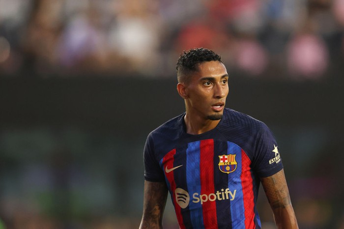 FORT LAUDERDALE, FL - JULY 19: Raphinha of FC Barcelona during the pre season friendly between Inter Miami CF and FC Barcelona at DRV PNK Stadium on July 19, 2022 in Fort Lauderdale, Florida. (Photo by James Williamson - AMA/Getty Images)