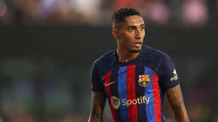 FORT LAUDERDALE, FL - JULY 19: Raphinha of FC Barcelona during the pre season friendly between Inter Miami CF and FC Barcelona at DRV PNK Stadium on July 19, 2022 in Fort Lauderdale, Florida. (Photo by James Williamson - AMA/Getty Images)