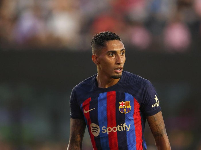 FORT LAUDERDALE, FL - JULY 19: Raphinha of FC Barcelona during the pre season friendly between Inter Miami CF and FC Barcelona at DRV PNK Stadium on July 19, 2022 in Fort Lauderdale, Florida. (Photo by James Williamson - AMA/Getty Images)