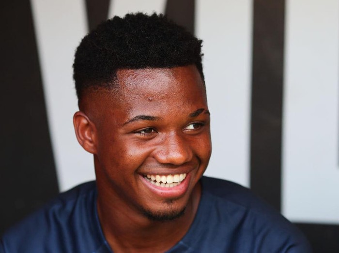 OLOT, SPAIN - JULY 13: Ansu Fati of FC Barcelona looks on prior to the pre-season friendly match between UE Olot and FC Barcelona at Nou Estadi Municipal on July 13, 2022 in Olot, Spain. (Photo by Eric Alonso/Getty Images)