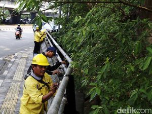 Biar Konclong, Besi Pembatas Jalan di Pasar Rebo Dicat Ulang Biar Konclong, Besi Pembatas Jalan di Pasar Rebo Dicat Ulang