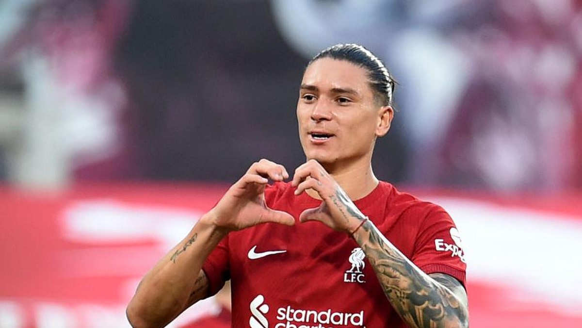 Darwin Nunez bikin 4 gol ke gawang RB Leipzig. Foto: Liverpool FC via Getty Images/John Powell
