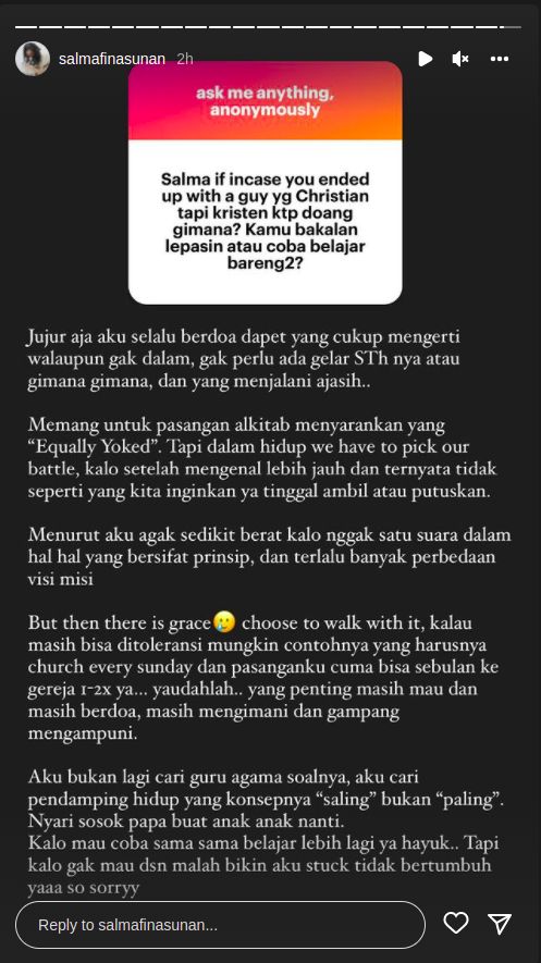 Pandangan Salmafina soal pasangan