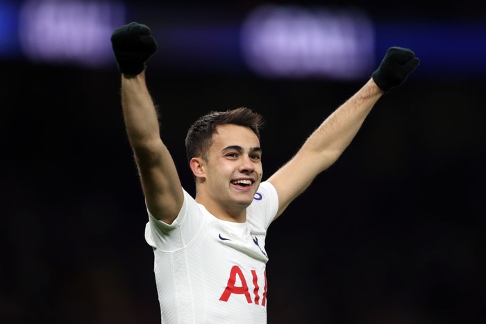 MANCHESTER, ENGLAND - MARCH 12: Sergio Reguilon of Tottenham Hotspur in action during the Premier League match between Manchester United and Tottenham Hotspur at Old Trafford on March 12, 2022 in Manchester, England. (Photo by Naomi Baker/Getty Images)