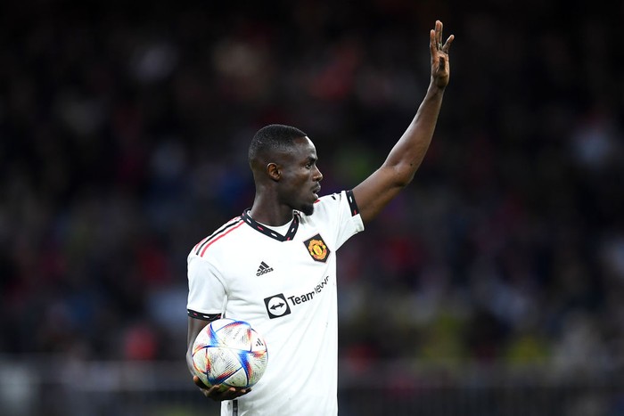 PERTH, AUSTRALIA - JULY 23: Eric Bailly of Manchester United gestures during the Pre-Season Friendly match between Manchester United and Aston Villa at Optus Stadium on July 23, 2022 in Perth, Australia. (Photo by Albert Perez/Getty Images)