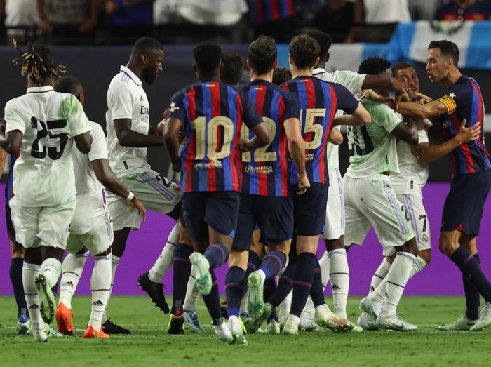 Spectators await the start of the international friendly football match between Barcelona and Real Madrid at Allegiant Stadium in Las Vegas, Nevada, on July 23, 2022. (Photo by Frederic J. BROWN / AFP) (Photo by FREDERIC J. BROWN/AFP via Getty Images)