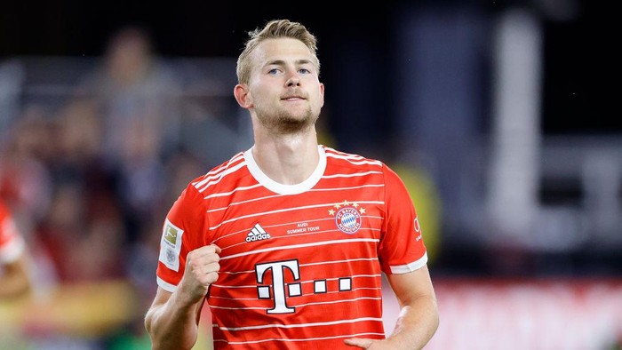 WASHINGTON, DC - JULY 20: Matthijs de Ligt #4 of Bayern Munich celebrates after scoring during the pre-season friendly match between DC United and Bayern Munich at Audi Field on July 20, 2022 in Washington, DC. (Photo by Tim Nwachukwu/Getty Images)