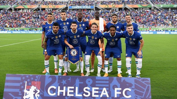 ORLANDO, FLORIDA - JULY 23: Players of Chelsea pose for a team photograph prior to  the Florida Cup match between Chelsea and Arsenal at Camping World Stadium on July 23, 2022 in Orlando, Florida. (Photo by Darren Walsh/Chelsea FC via Getty Images)