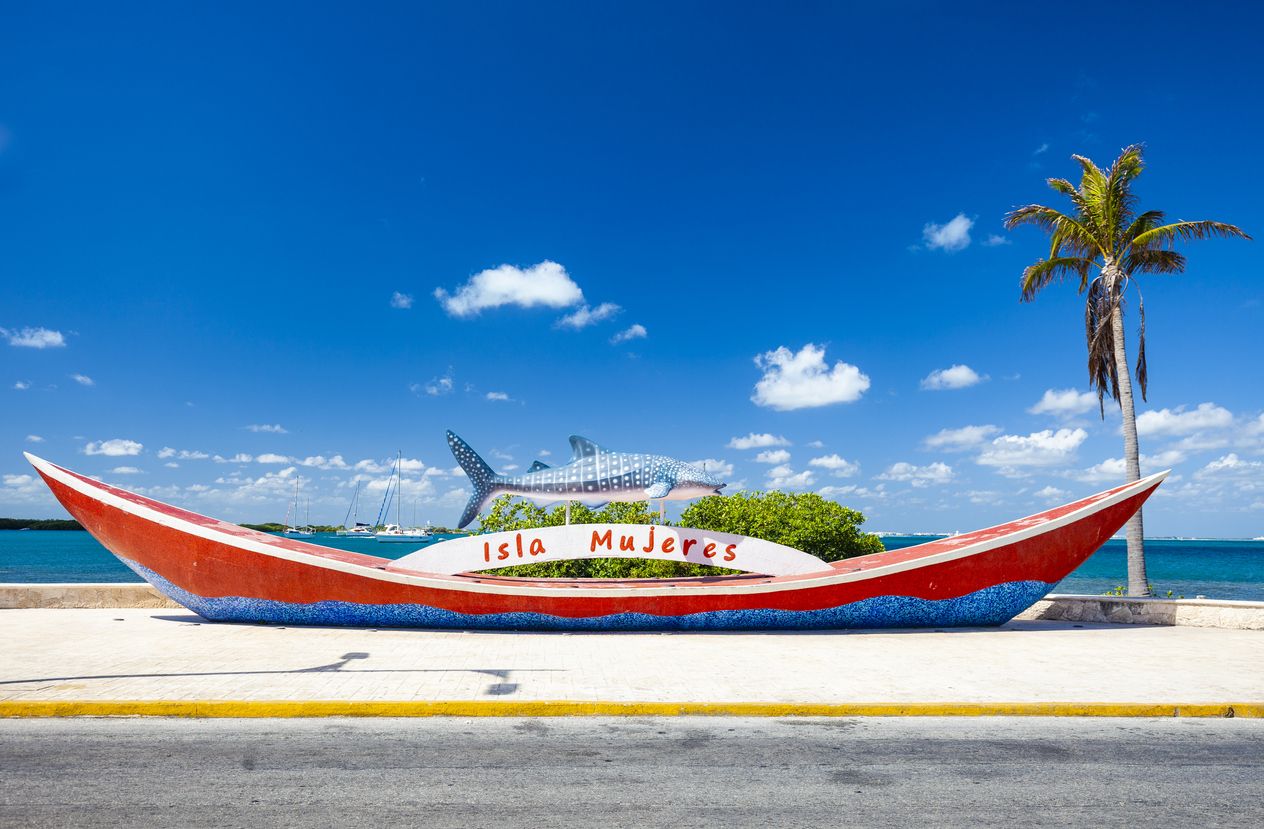 Isla Mujeres, Quintana Roo, Mexico - January 13, 2020: Public sign for Isla Mujeres on Isla Mujeres, Mexico