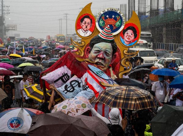 Foto Demonstrasi di Manila Sambut Pidato Perdana Presiden Marcos Jr