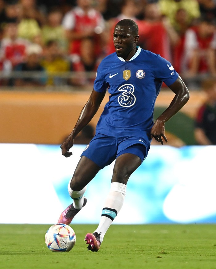 ORLANDO, FLORIDA - JULY 23: Kalidou Koulibaly of Chelsea passes the ball during the Florida Cup match between Chelsea and Arsenal at Camping World Stadium on July 23, 2022 in Orlando, Florida. (Photo by Darren Walsh/Chelsea FC via Getty Images)