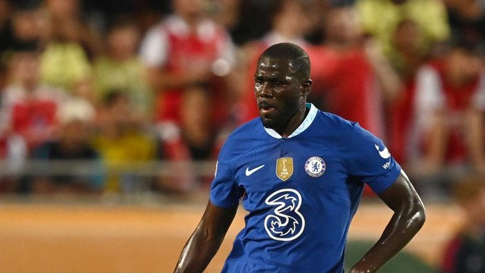 ORLANDO, FLORIDA - JULY 23: Kalidou Koulibaly of Chelsea passes the ball during the Florida Cup match between Chelsea and Arsenal at Camping World Stadium on July 23, 2022 in Orlando, Florida. (Photo by Darren Walsh/Chelsea FC via Getty Images)