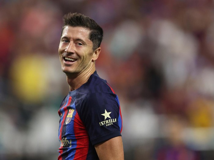 LAS VEGAS, NV - JULY 23: Robert Lewandowski of FC Barcelona during the preseason friendly match between Real Madrid and Barcelona at Allegiant Stadium on July 23, 2022 in Las Vegas, Nevada. (Photo by James Williamson - AMA/Getty Images)