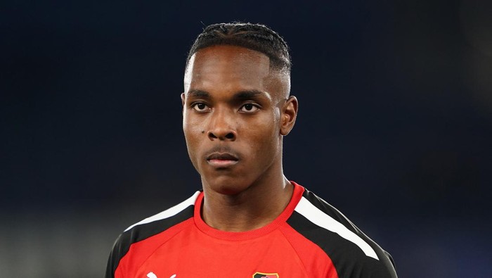 Rennes Mathys Tel warming up before the UEFA Europa Conference League round of sixteen first leg match at the King Power Stadium, Leicester. Picture date: Thursday March 10, 2022. (Photo by Zac Goodwin/PA Images via Getty Images)