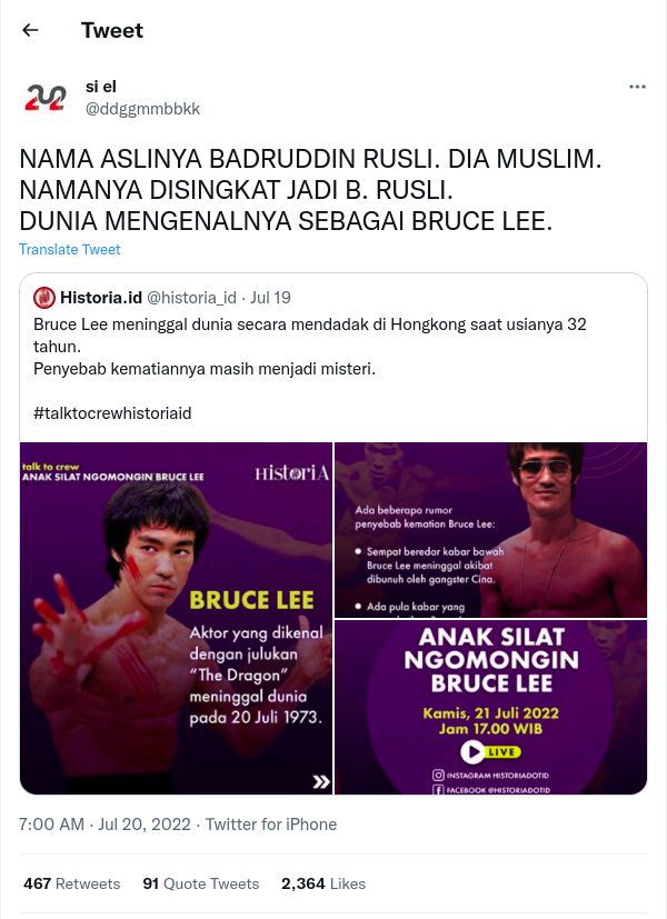 Cuitan soal nama asli Bruce Lee