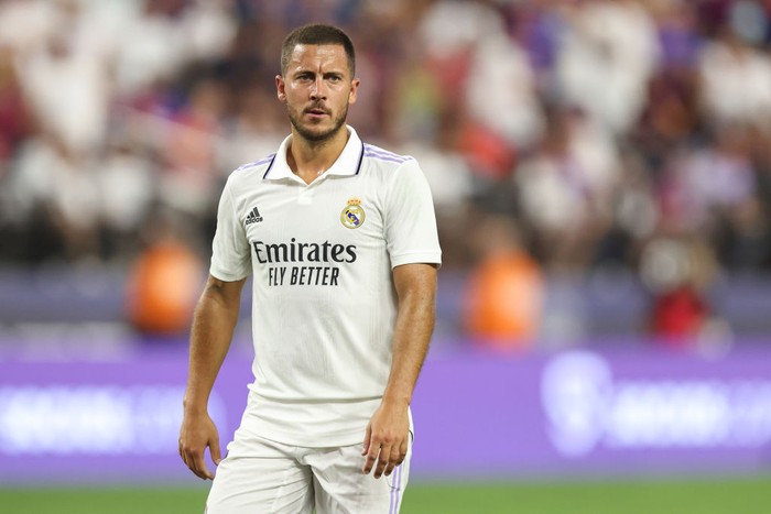 LAS VEGAS, NV - JULY 23: Eden Hazard of Real Madrid during the preseason friendly match between Real Madrid and Barcelona at Allegiant Stadium on July 23, 2022 in Las Vegas, Nevada. (Photo by James Williamson - AMA/Getty Images)