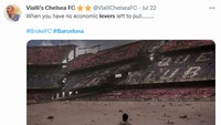Bagaimana kondisi Barcelona apabila tidak bisa lagi mengaktifkan tuas ekonomi? Kalau kata meme ini sih Los Cules bakal bangkrut! (Foto: Twitter)
