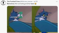 Setelah tuas ekonomi ditarik, Barcelona pun bisa belanja pemain dengan leluasa seperti yang digambarkan meme satu ini. (Foto: Twitter)