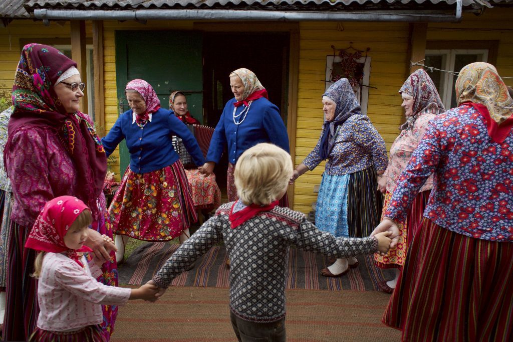 In Kihnu, women weare traditional clothes are dance together. The most visible emblem of their culture remains the woollen handicrafts worn by the women of the community. The Kihnu Cultural Space is on the UNESCO Intangible Heritage list. (Photo by Jean-Luc LUYSSEN/Gamma-Rapho via Getty Images)