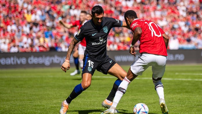 OSLO, NORWAY - JULY 30: Marcus Rashford of Manchester United in action during the pre-season friendly match between Manchester United and Atletico Madrid at Ullevaal Stadion on July 30, 2022 in Oslo, Norway. (Photo by Ash Donelon/Manchester United via Getty Images)