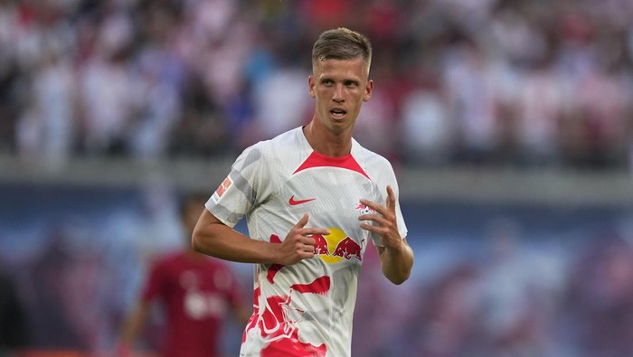 LEIPZIG, GERMANY - JULY 21: Dani Olmo of RB Leipzig looks on during the pre-season friendly match between RB Leipzig and Liverpool FC at Red Bull Arena on July 21, 2022 in Leipzig, Germany. (Photo by Thor Wegner/DeFodi Images via Getty Images)