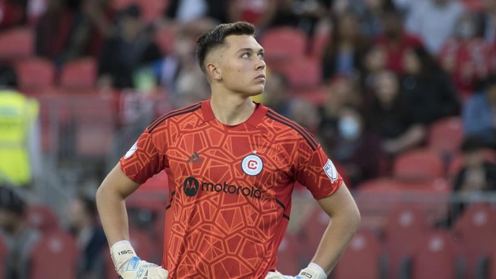 TORONTO, CANADA - 2022/05/28: Gabriel Slonina (1) seen during the MLS game between Toronto FC and Chicago Fire FC at BMO Field. (Final score; Toronto FC 3-2 Chicago Fire). (Photo by Angel Marchini/SOPA Images/LightRocket via Getty Images)