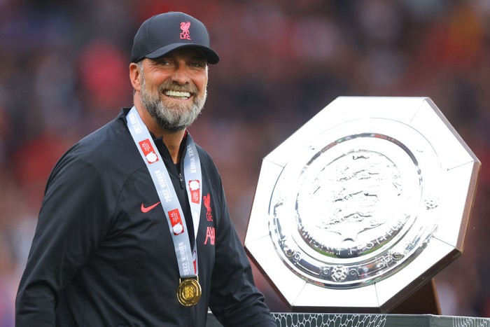 LEICESTER, ENGLAND - JULY 30: Jurgen Klopp, manager of Liverpool, looks on following the FA Community Shield final between Manchester City and Liverpool at The King Power Stadium on July 30, 2022 in Leicester, England. (Photo by James Gill - Danehouse/Getty Images)