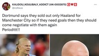 Man City cuma beli Haaland dari Dortmund, bukan beli gol-golnya juga. (Foto: Twitter)