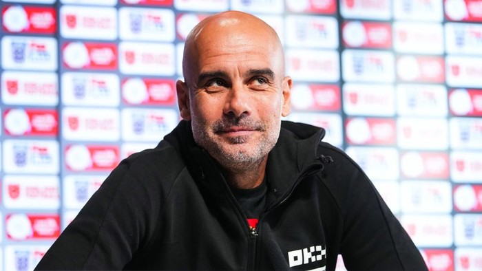 Pep Guardiola MANCHESTER, ENGLAND - JULY 29: Pep Guardiola, manager of Manchester City speaks during a press conference at Manchester City Academy Stadium on July 29, 2022 in Manchester, England. (Photo by Matt McNulty - Manchester City/Manchester City FC via Getty Images)